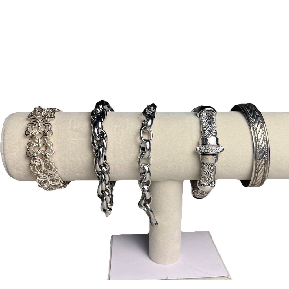 Stainless Link Steel Chunky Heart Bracelet Metal Cuff Magnetic Band Silver Tone